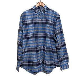 Ralph Lauren Oxford Button Down Shirt Mens XL Blue White Plaid Cotton Preppy